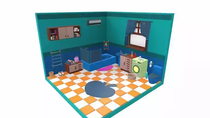 Isometric cartoon bathroom 03