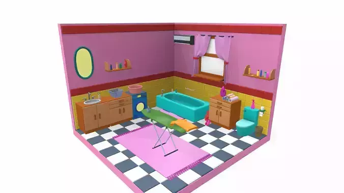 Isometric cartoon bathroom 04