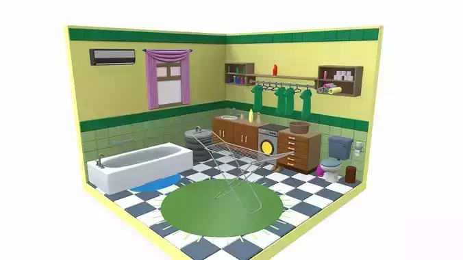 Isometric cartoon bathroom 05