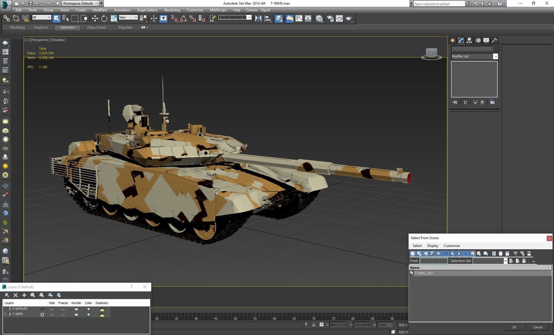 T-90 MS Desert Clean Low-poly 3D model_31