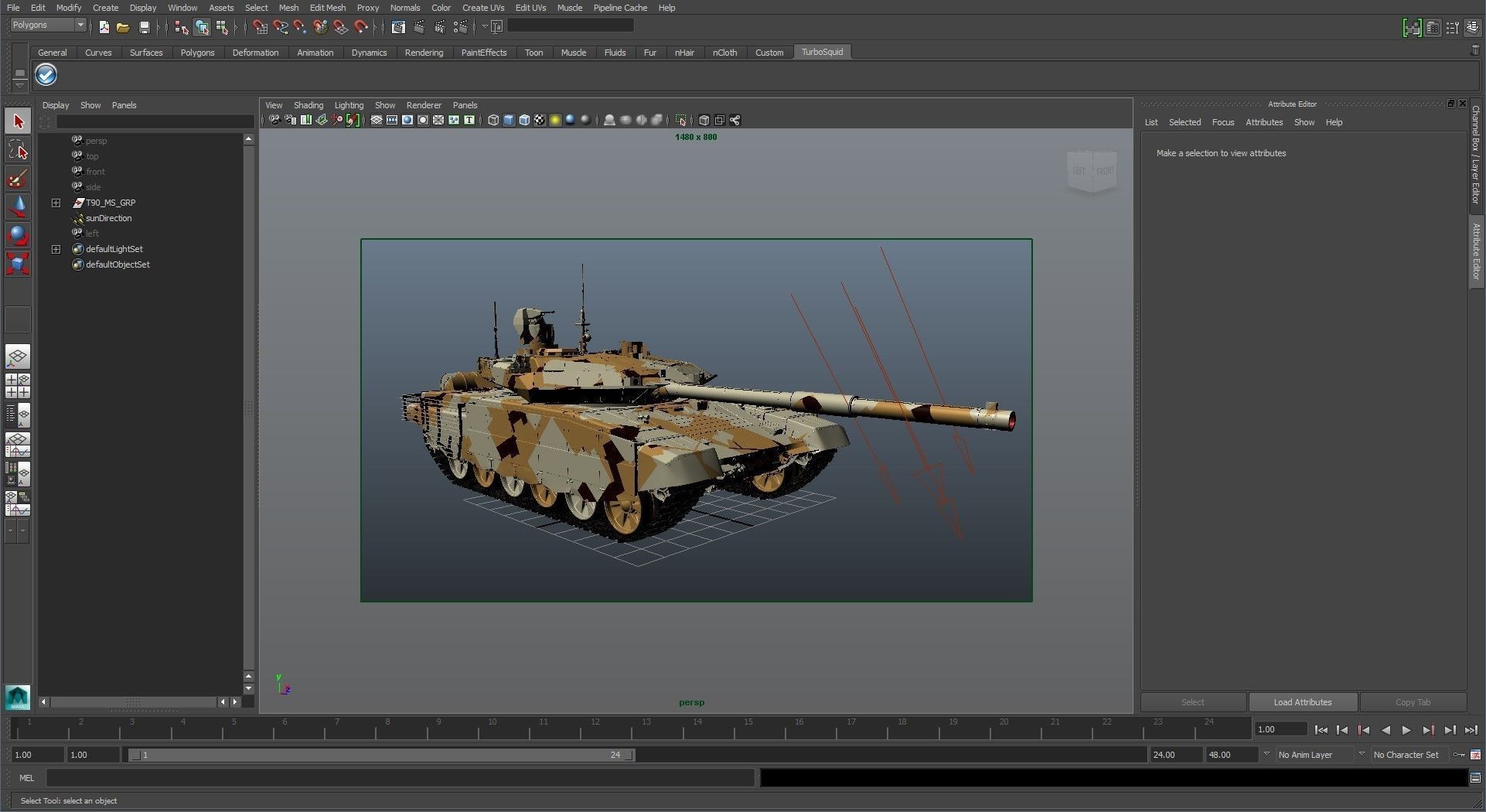 T-90 MS Desert Clean Low-poly 3D model_33