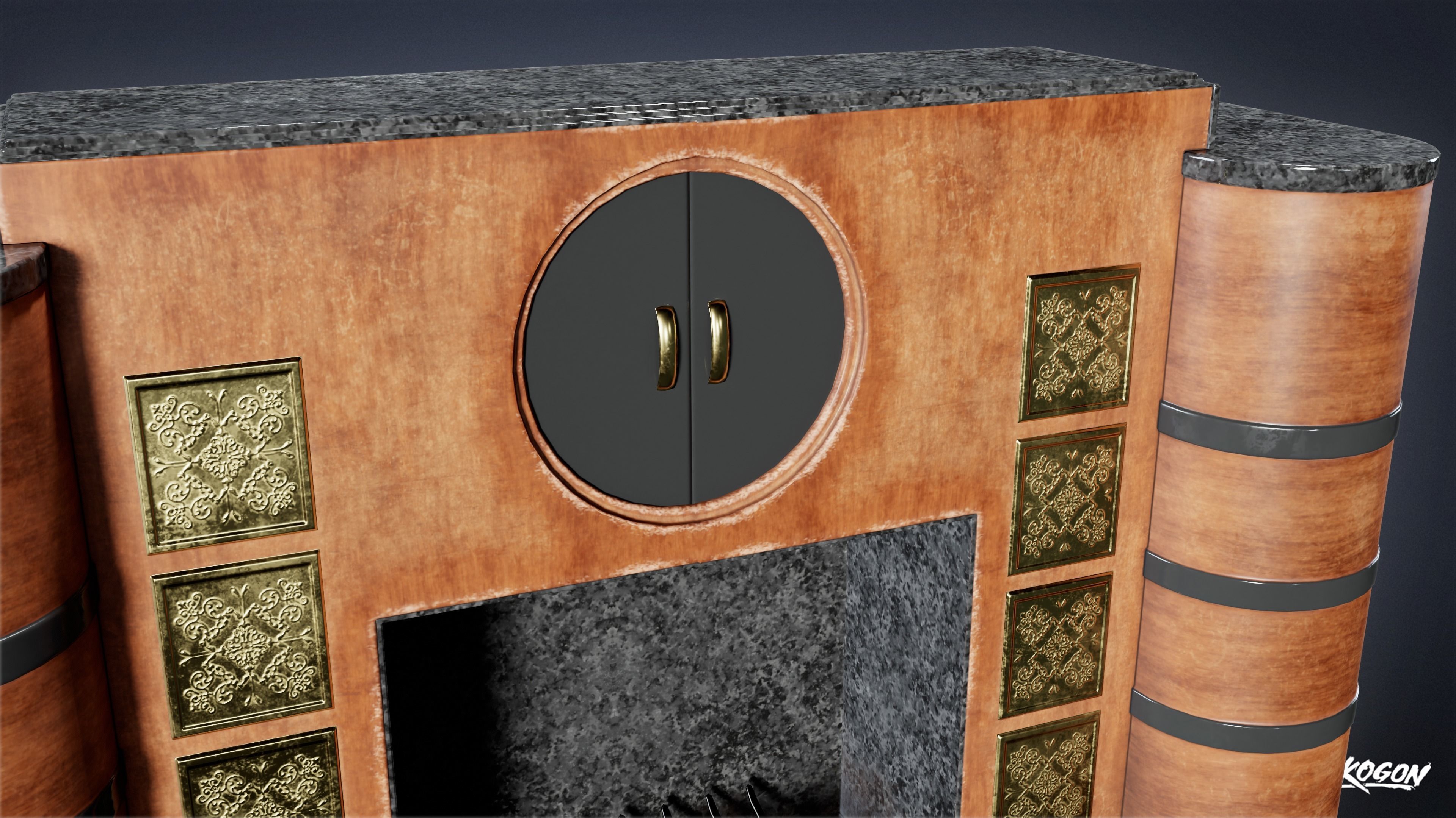 ART DECO - Fireplace 01 - LOW POLY Low-poly 3D model_8