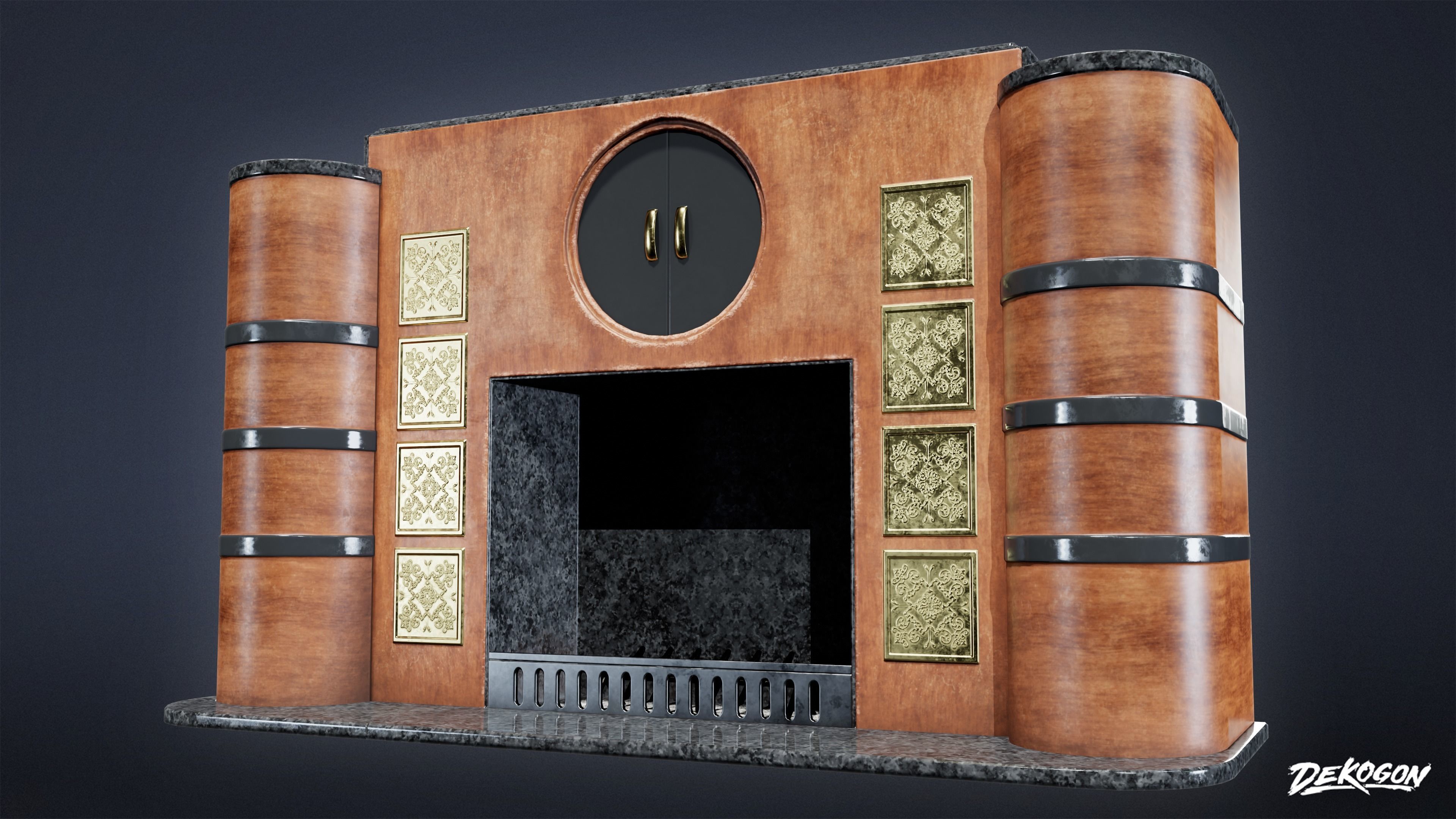 ART DECO - Fireplace 01 - LOW POLY Low-poly 3D model_6