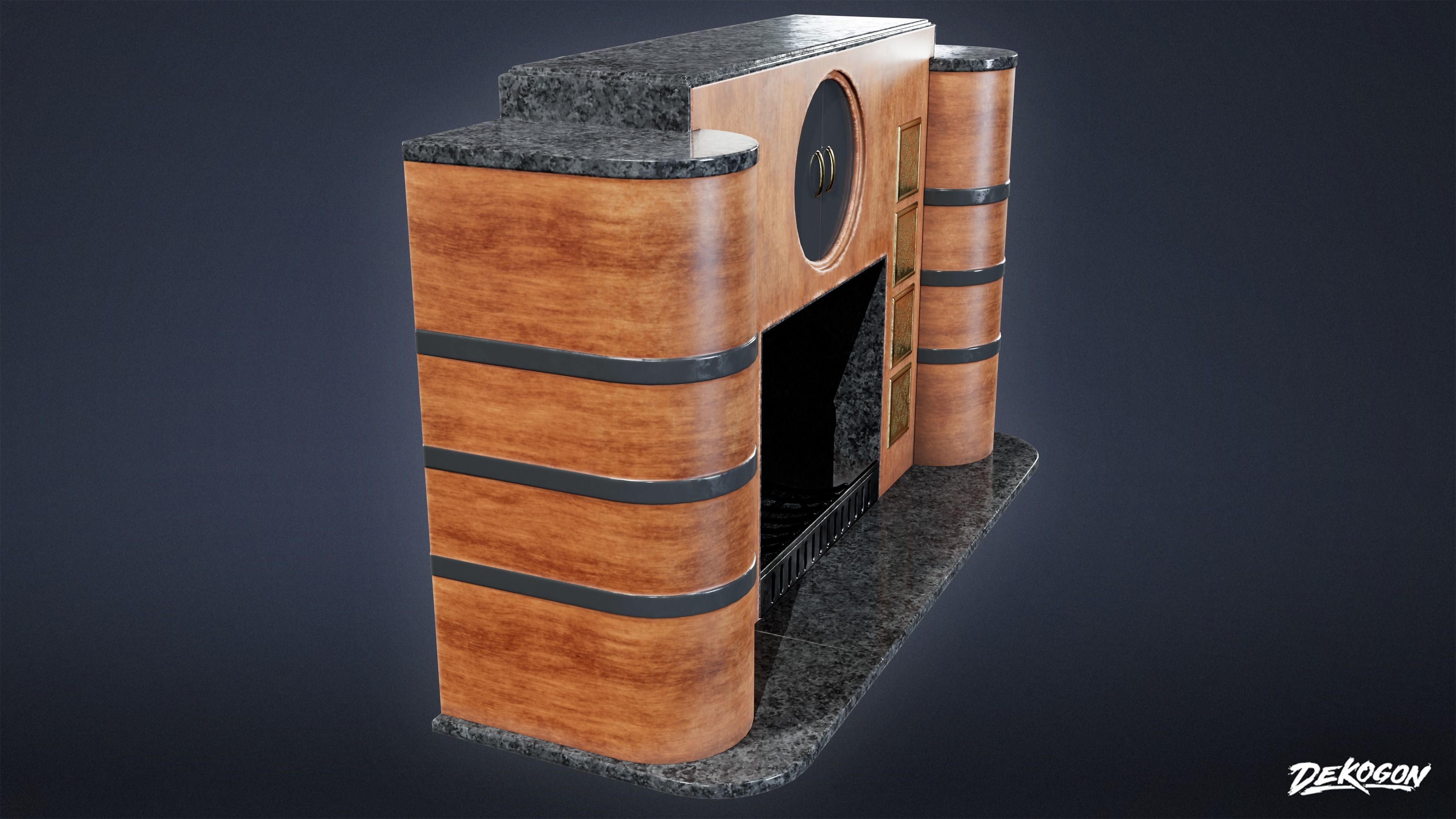 ART DECO - Fireplace 01 - LOW POLY Low-poly 3D model_3