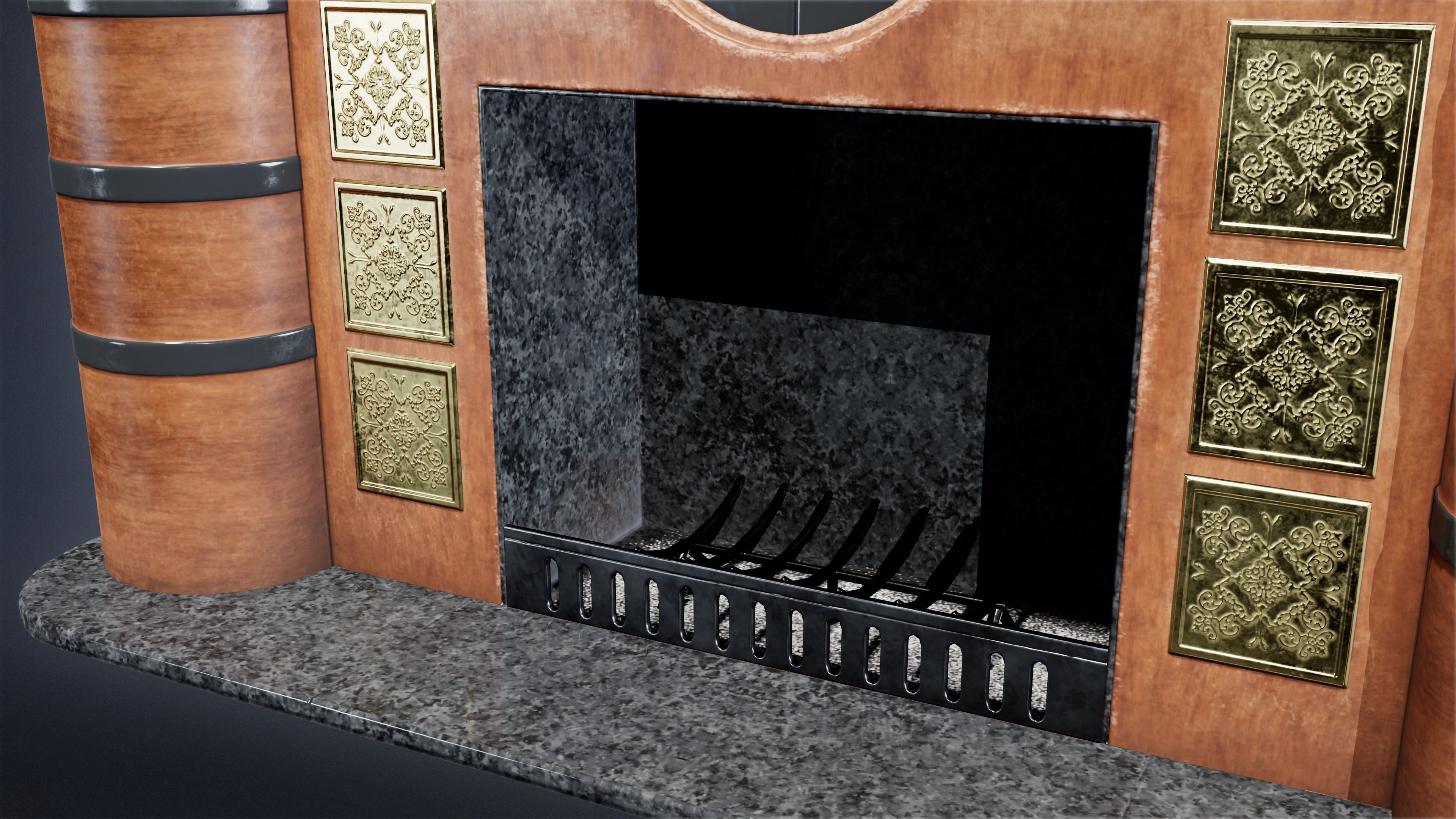 ART DECO - Fireplace 01 - LOW POLY Low-poly 3D model_7