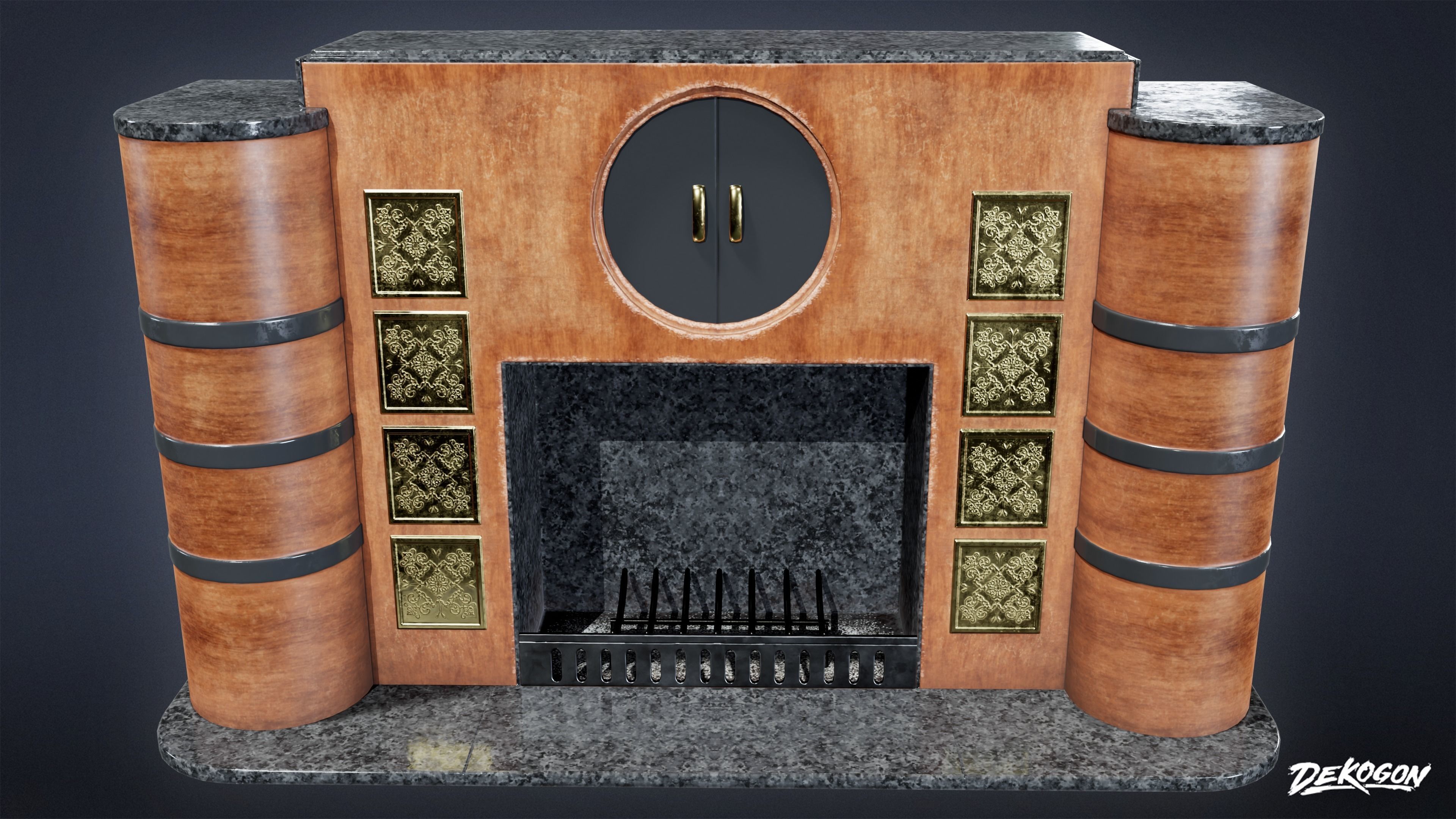 ART DECO - Fireplace 01 - LOW POLY Low-poly 3D model_2