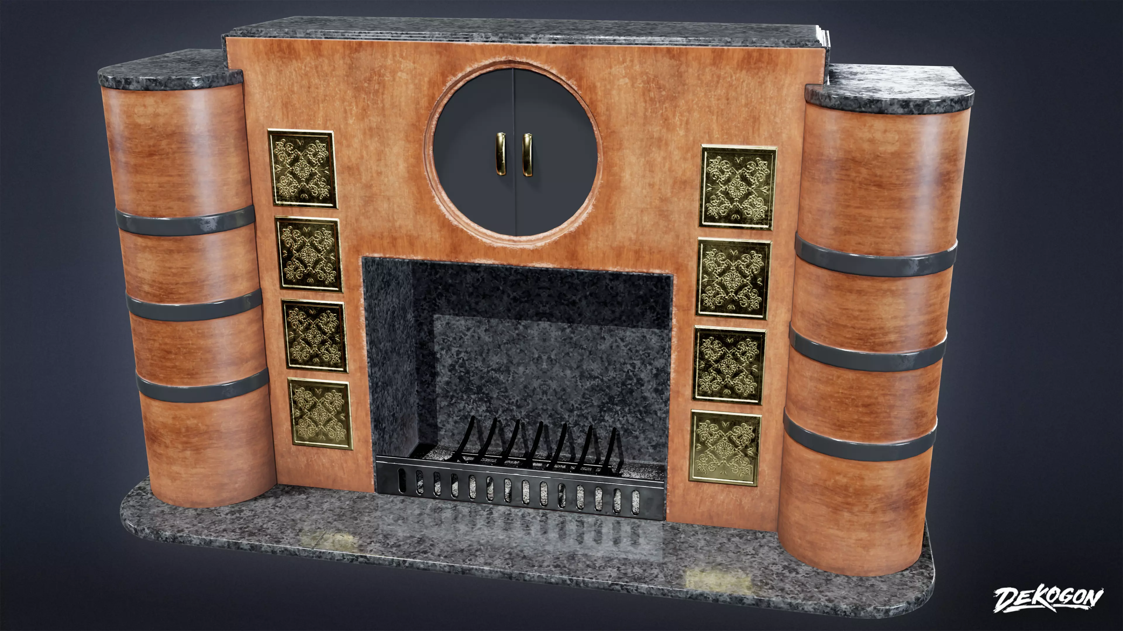 ART DECO - Fireplace 01 - LOW POLY Low-poly 3D model_0