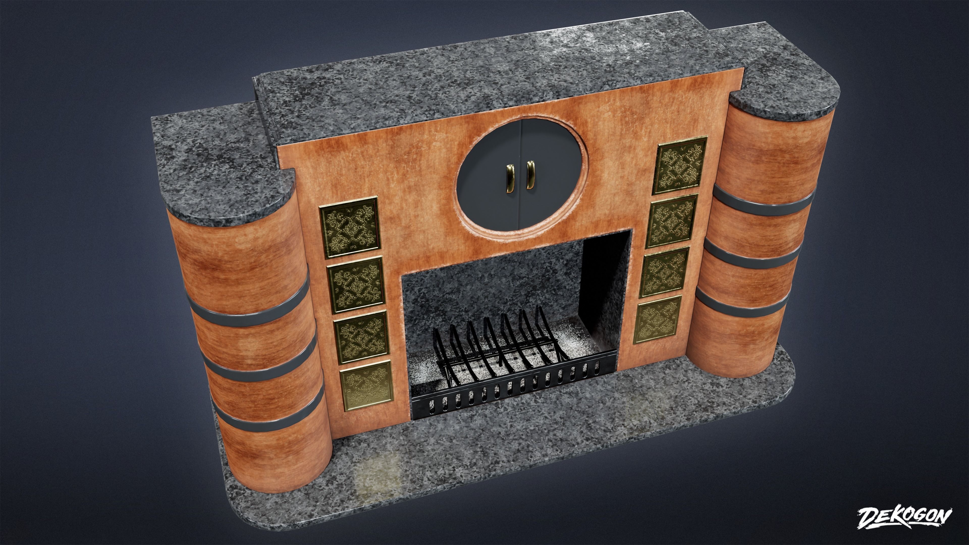 ART DECO - Fireplace 01 - LOW POLY Low-poly 3D model_5