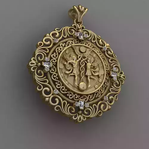 GEMINI ZODIAC ROUND Horoscope pendant  3d Print Model