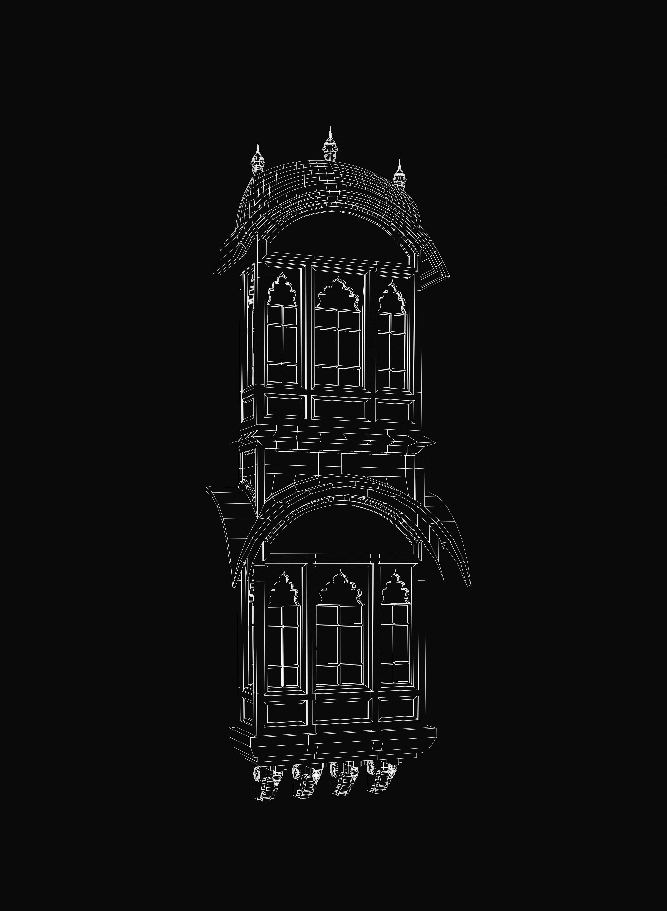 indian jodhpuri stone jharokha Low-poly 3D model_13