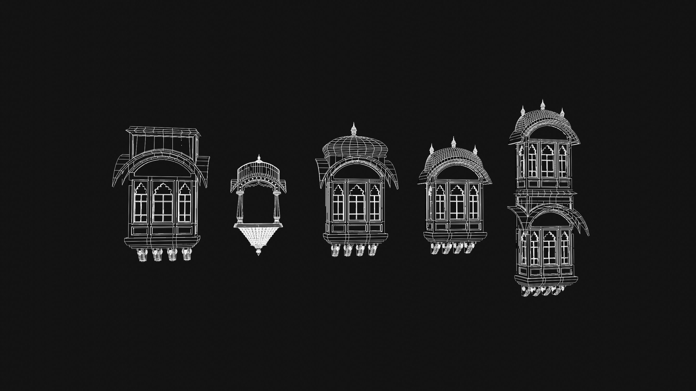 indian jodhpuri stone jharokha Low-poly 3D model_2