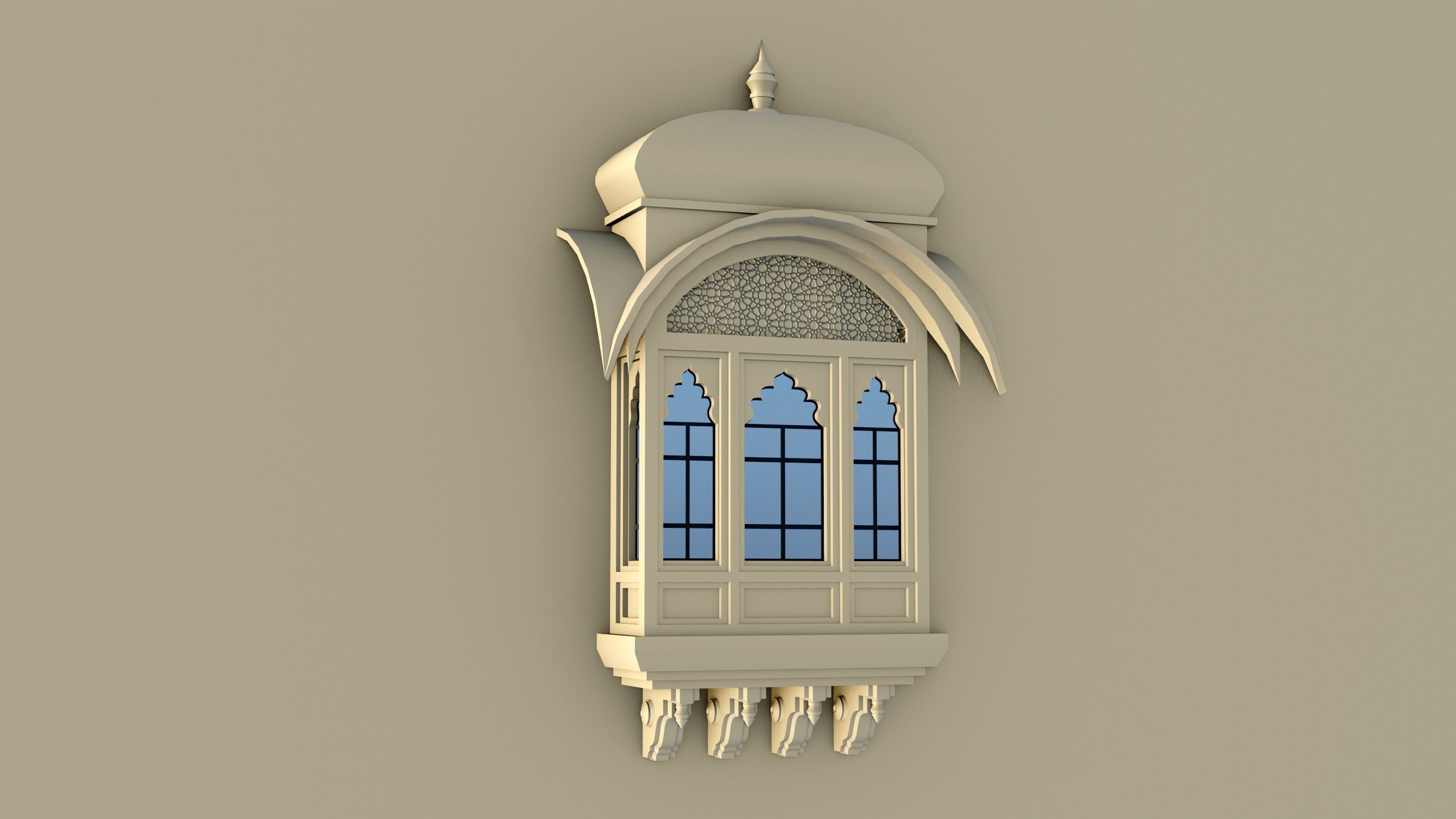 indian jodhpuri stone jharokha Low-poly 3D model_10