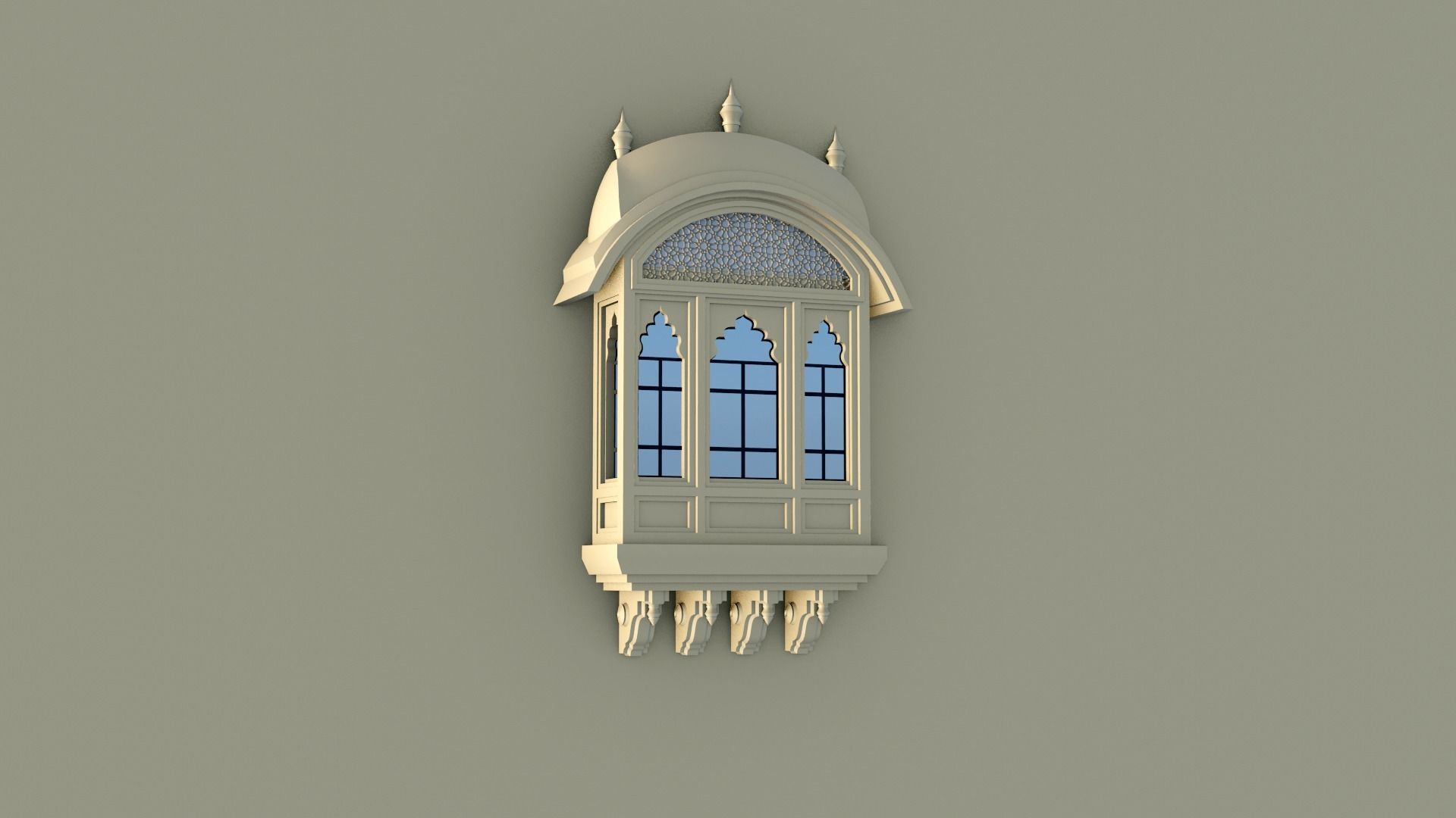 indian jodhpuri stone jharokha Low-poly 3D model_4