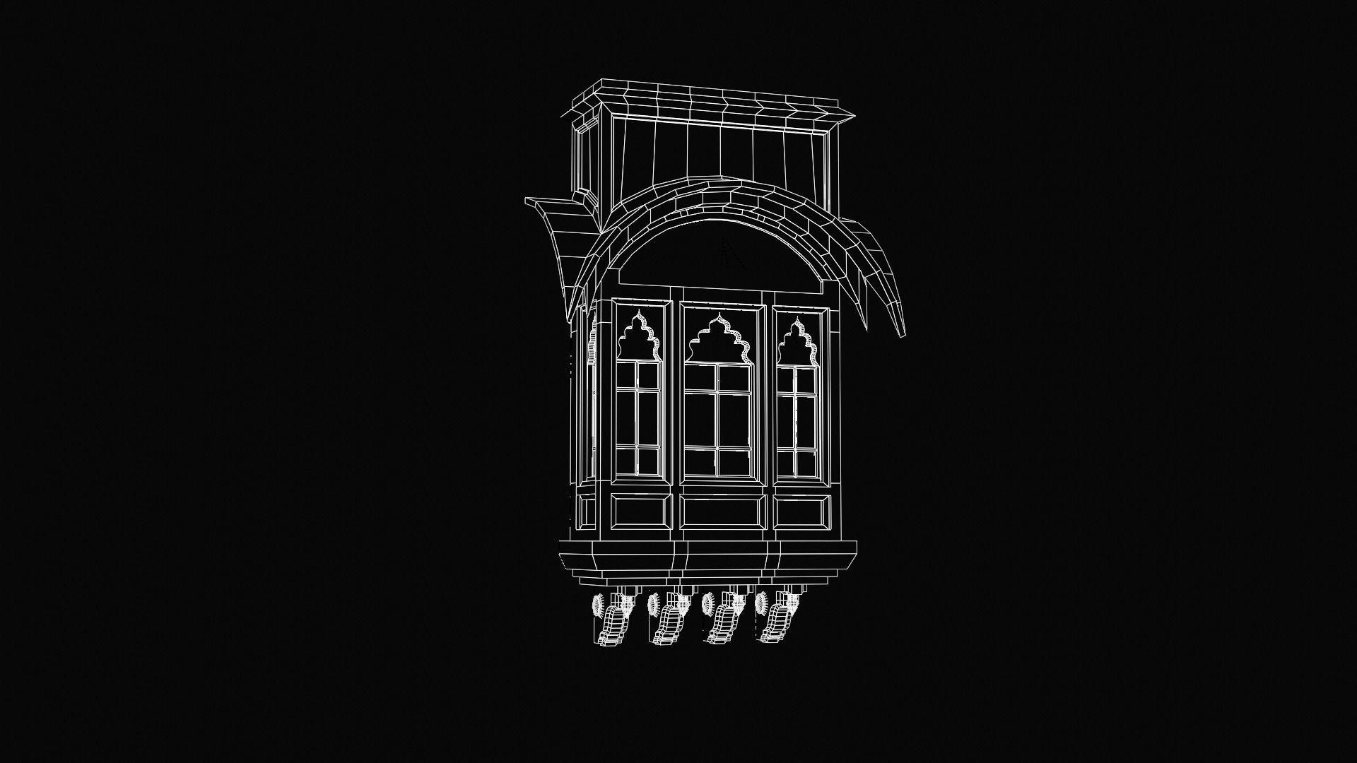 indian jodhpuri stone jharokha Low-poly 3D model_7