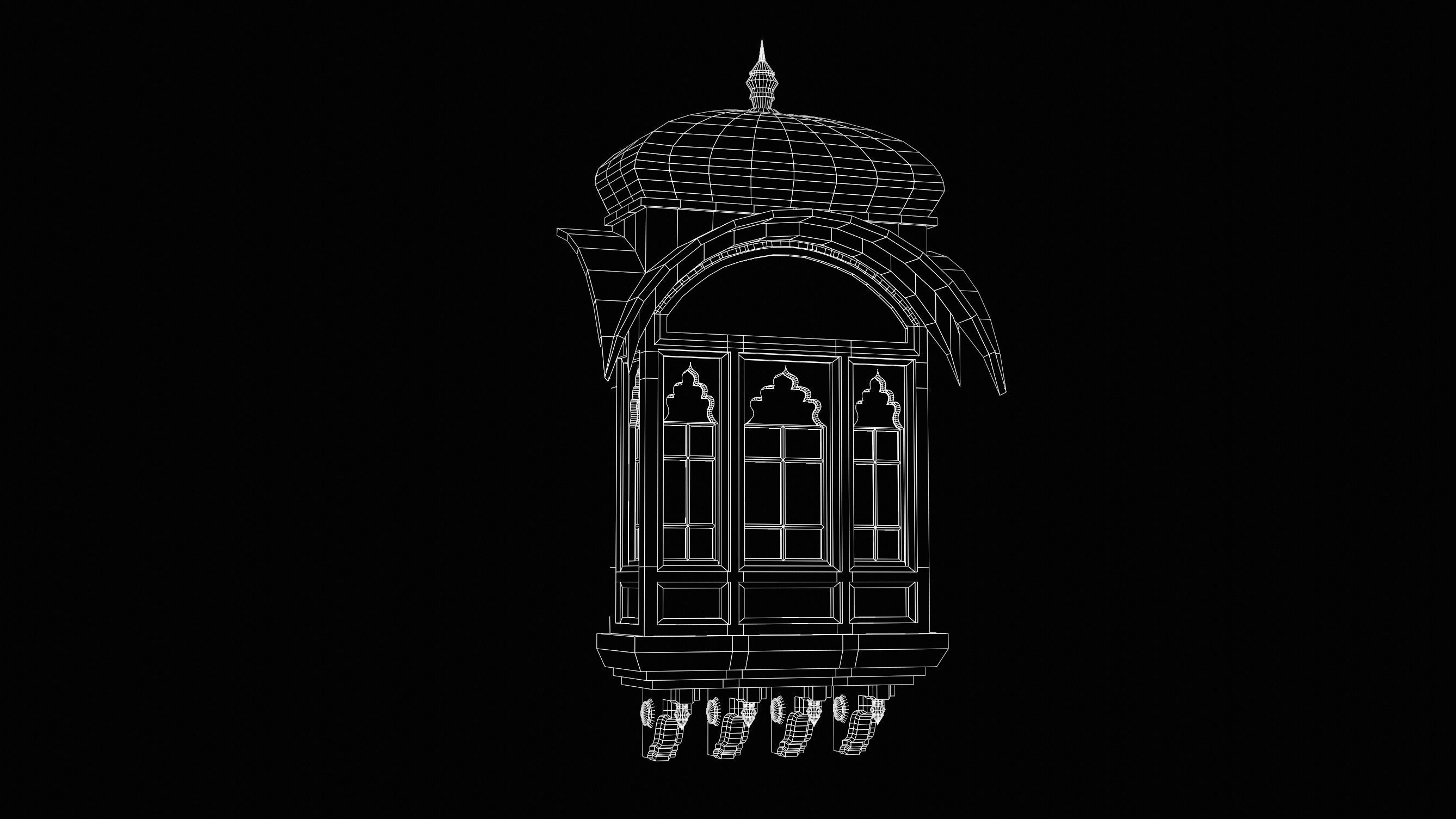 indian jodhpuri stone jharokha Low-poly 3D model_11