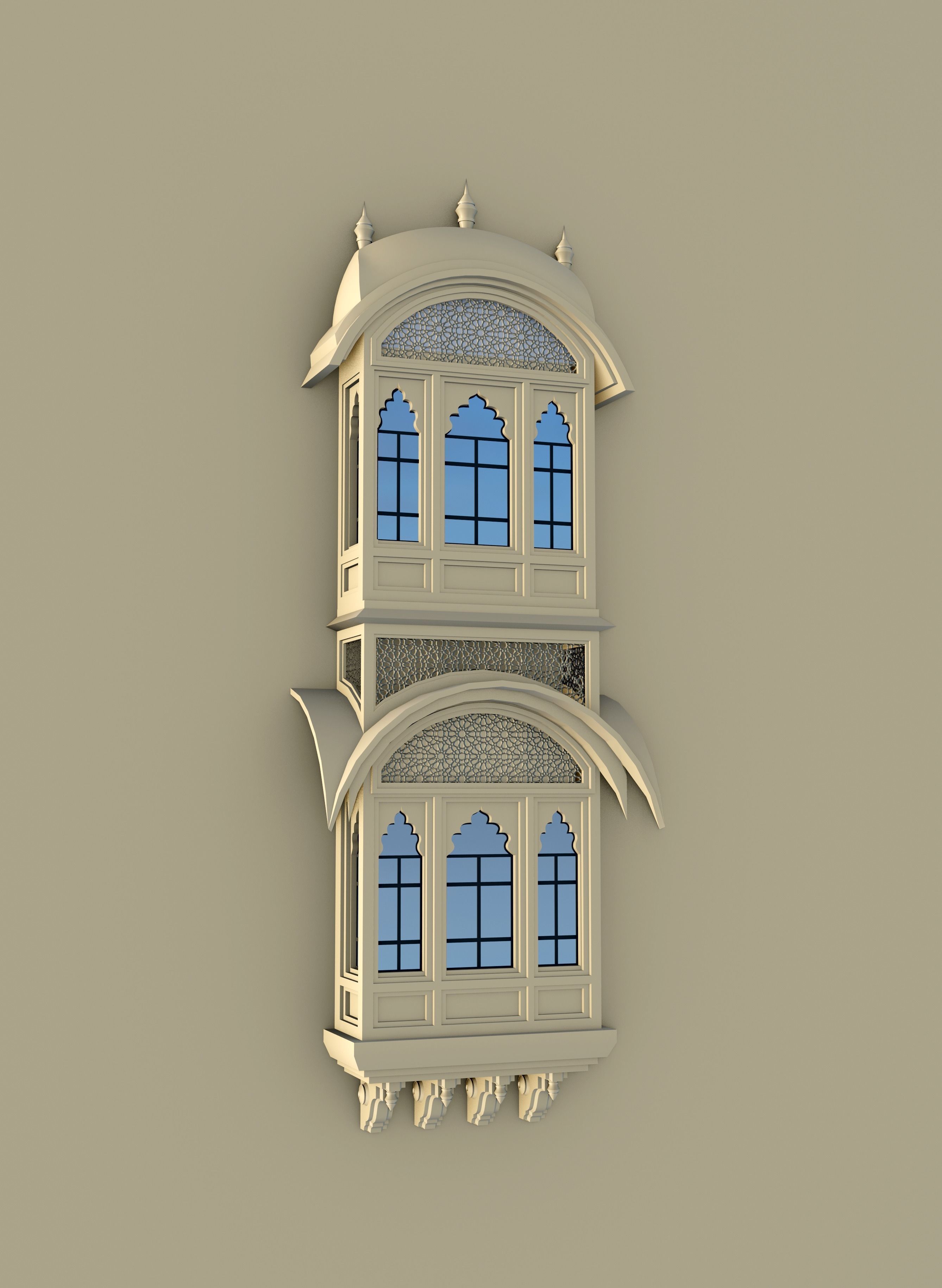 indian jodhpuri stone jharokha Low-poly 3D model_12