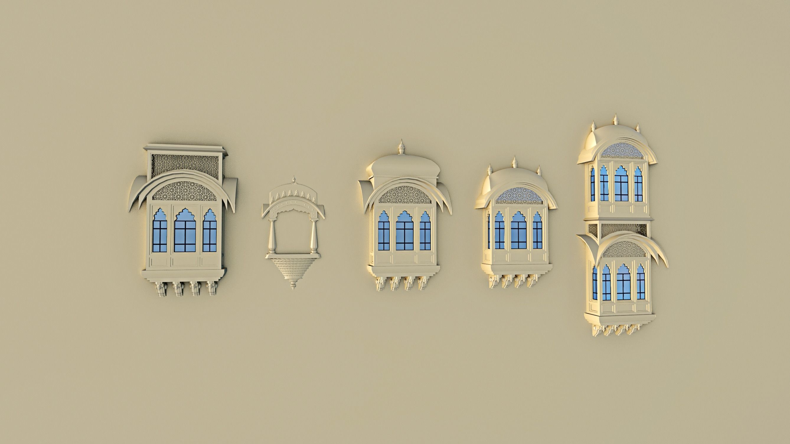 indian jodhpuri stone jharokha Low-poly 3D model_1