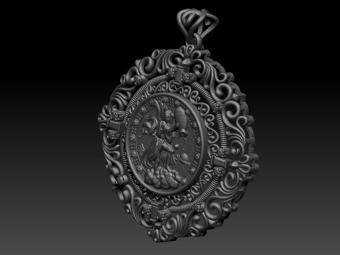 Zodiac sign Aquarius Horoscope pendant 3d Print Model 3D print model_15