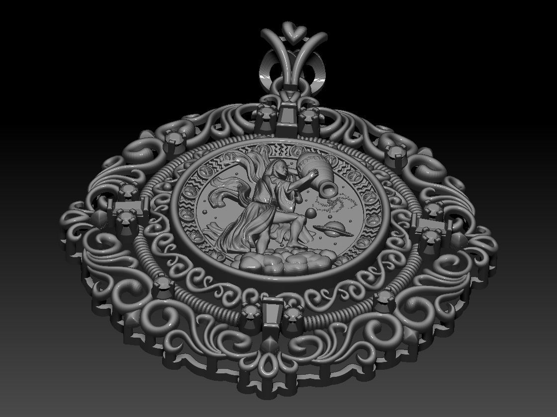Zodiac sign Aquarius Horoscope pendant 3d Print Model 3D print model_9