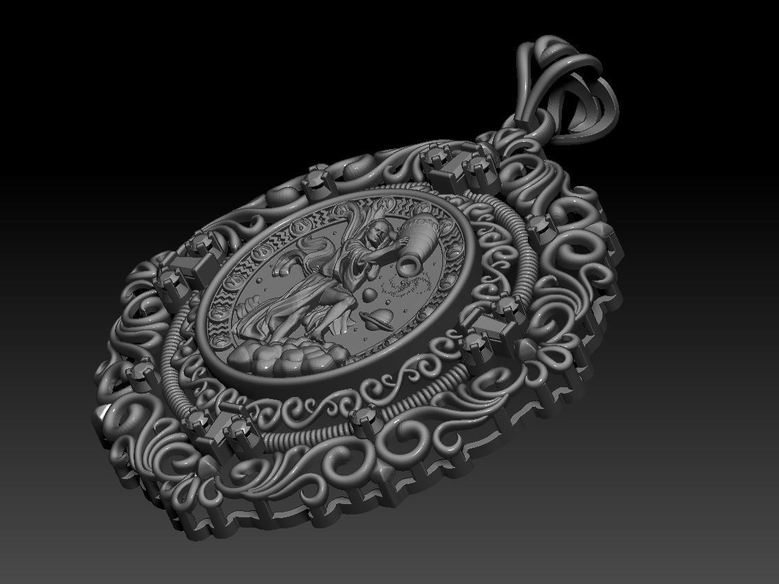 Zodiac sign Aquarius Horoscope pendant 3d Print Model 3D print model_7