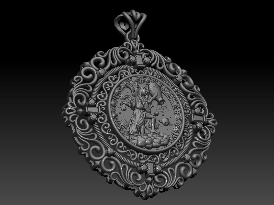 Zodiac sign Aquarius Horoscope pendant 3d Print Model 3D print model_1