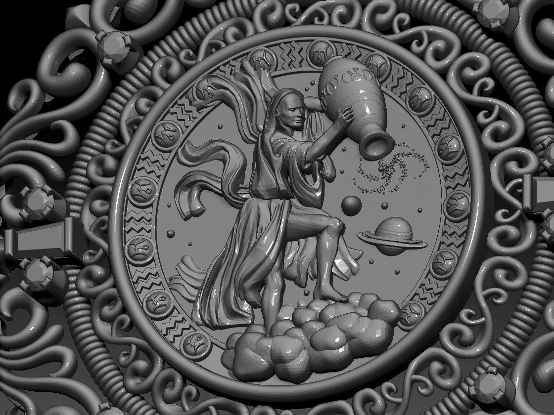 Zodiac sign Aquarius Horoscope pendant 3d Print Model 3D print model_6