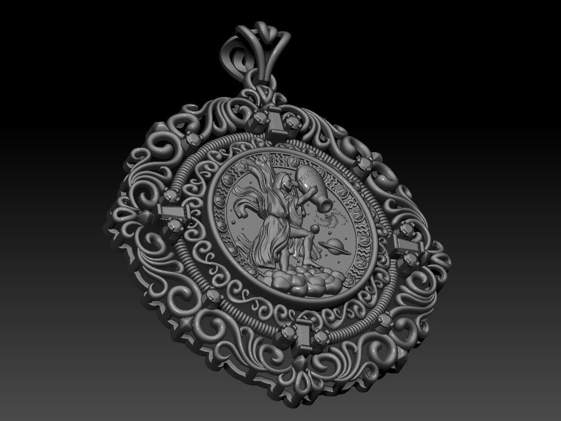 Zodiac sign Aquarius Horoscope pendant 3d Print Model 3D print model_11