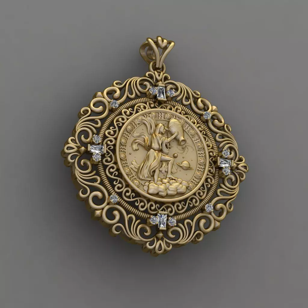 Zodiac sign Aquarius Horoscope pendant 3d Print Model 3D print model_0
