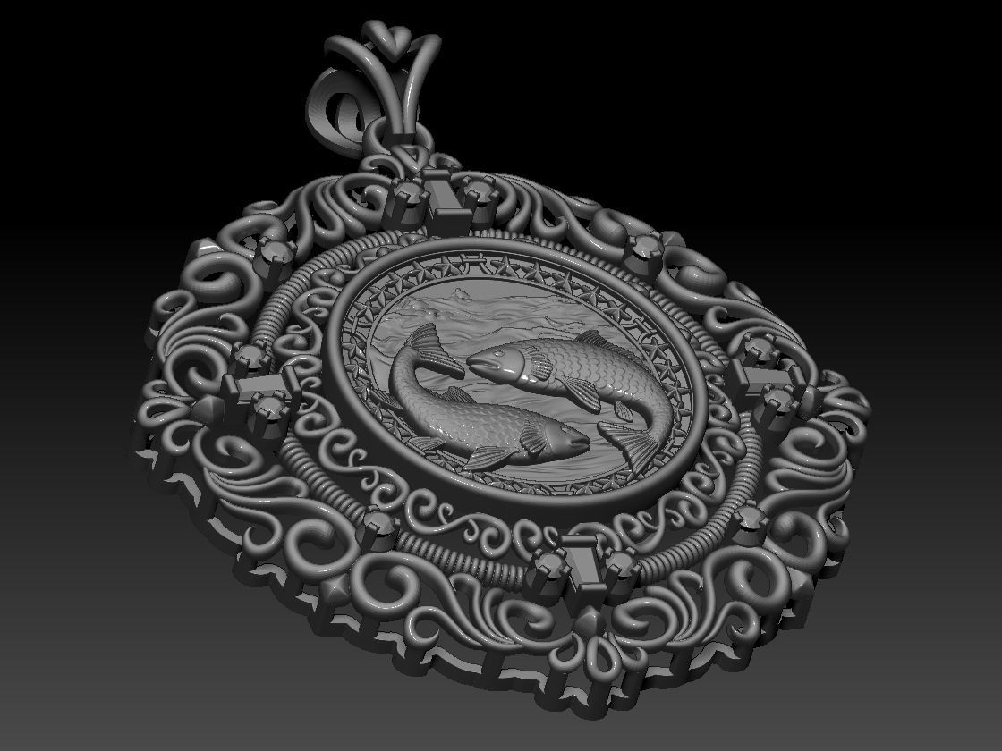 Zodiac sign Fishes Horoscope pendant 3d Print Model 3D print model_13