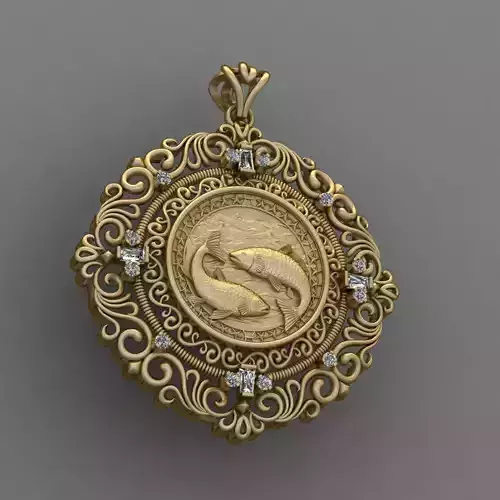 Zodiac sign Fishes Horoscope pendant 3d Print Model