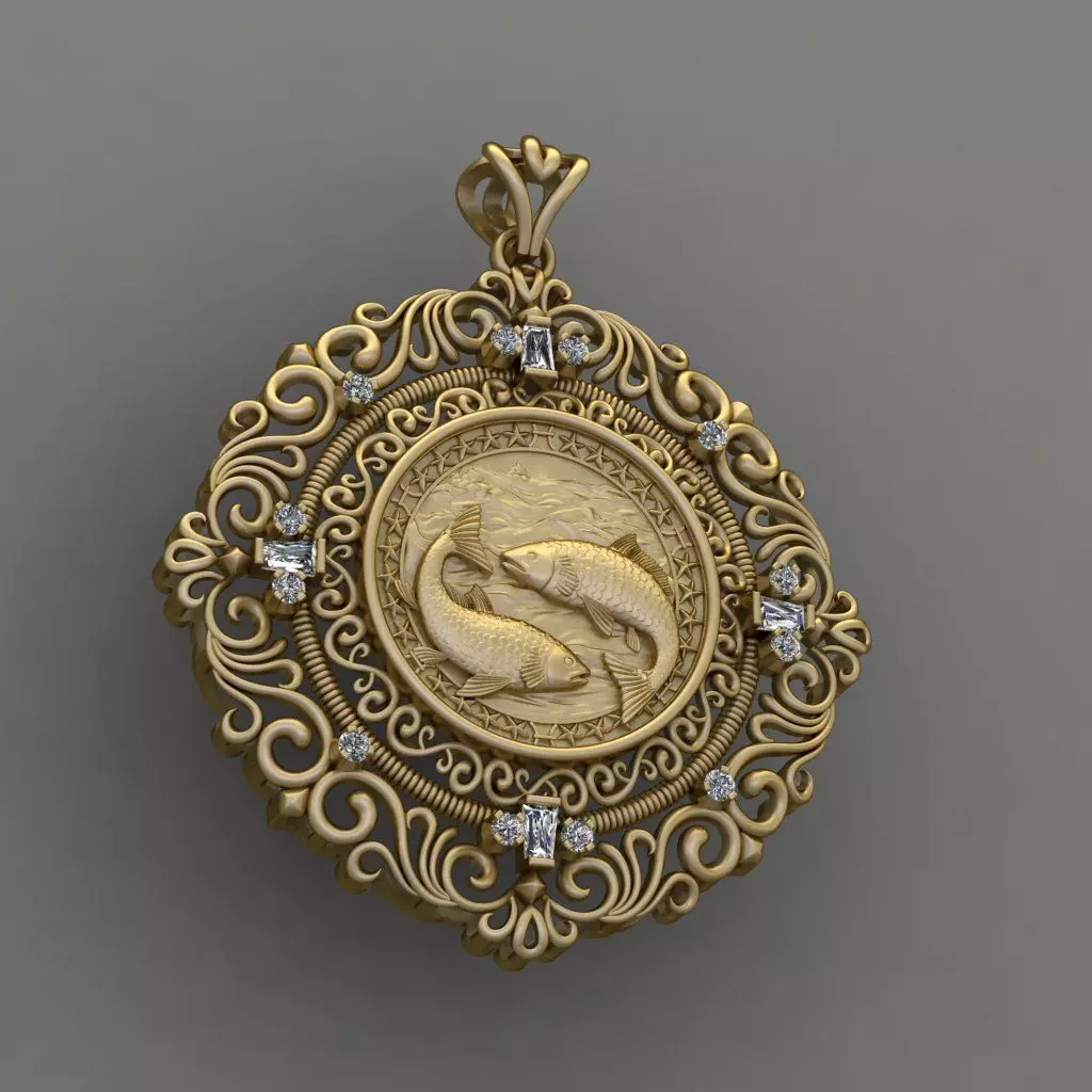 Zodiac sign Fishes Horoscope pendant 3d Print Model 3D print model_0