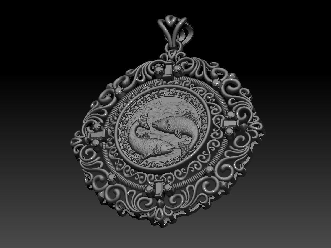 Zodiac sign Fishes Horoscope pendant 3d Print Model 3D print model_8