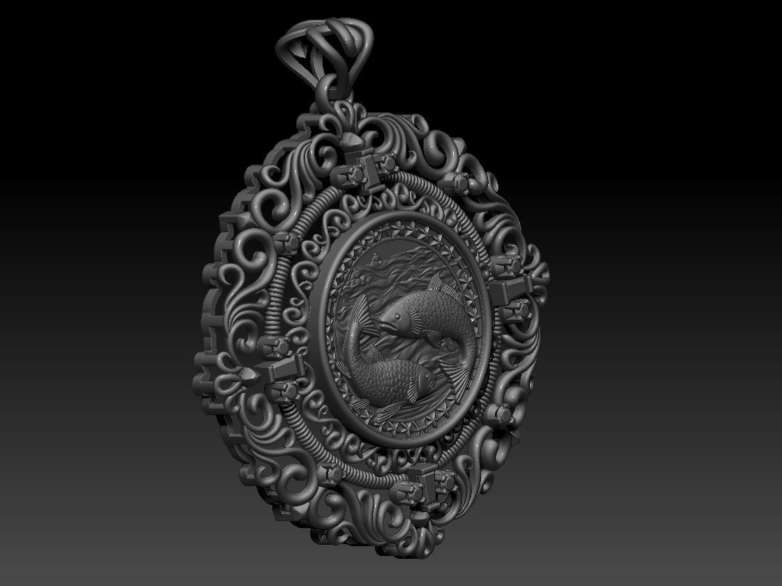 Zodiac sign Fishes Horoscope pendant 3d Print Model 3D print model_12