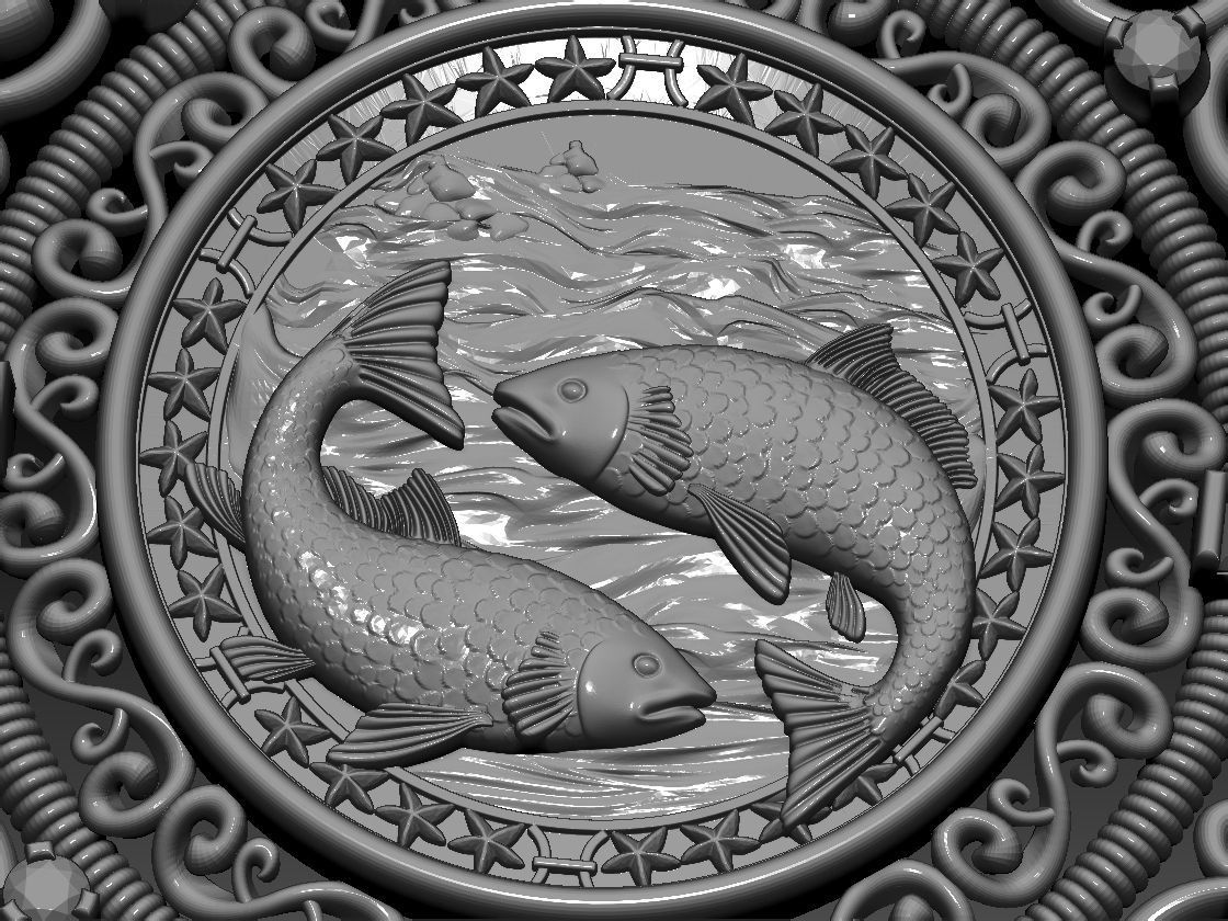 Zodiac sign Fishes Horoscope pendant 3d Print Model 3D print model_2