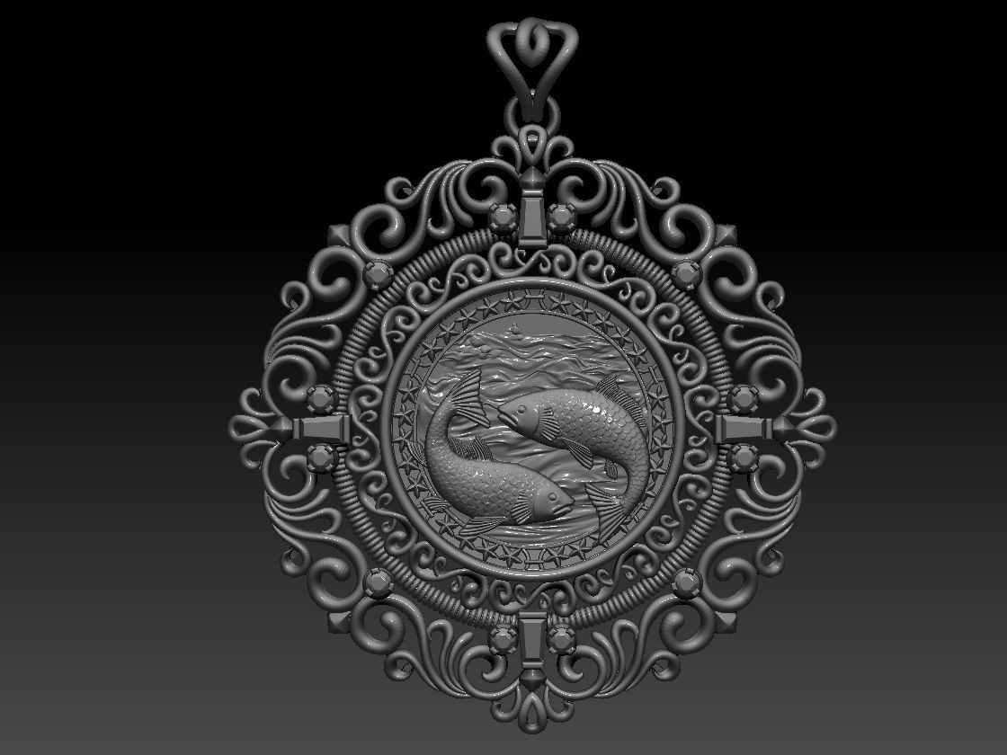 Zodiac sign Fishes Horoscope pendant 3d Print Model 3D print model_9