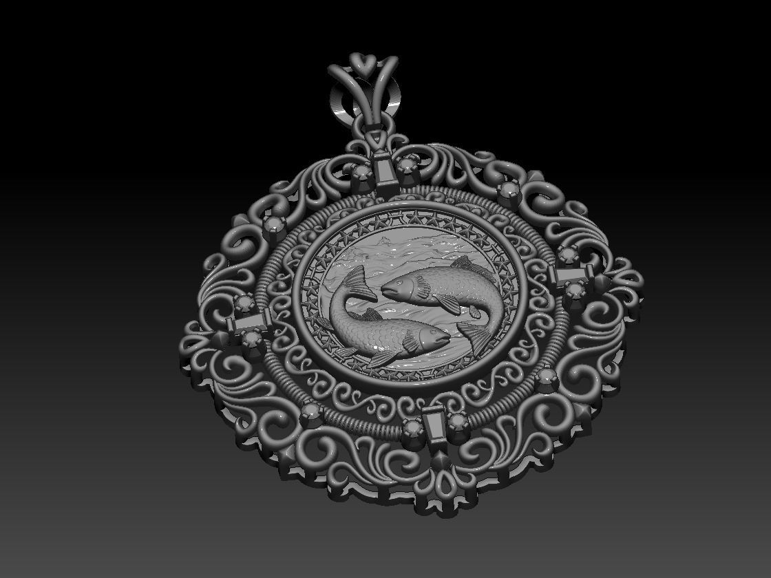 Zodiac sign Fishes Horoscope pendant 3d Print Model 3D print model_11