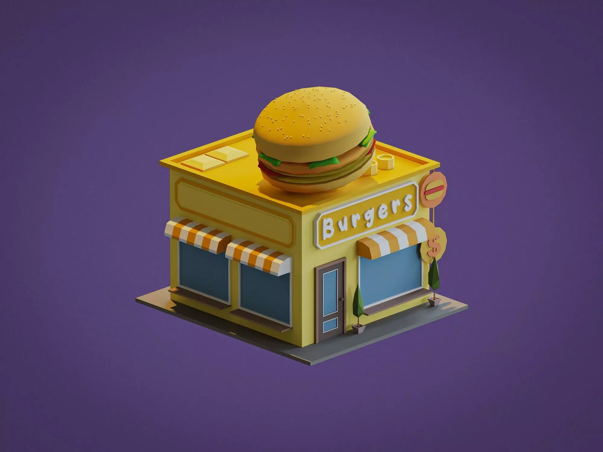 Burger Shop Low-poly 3D model_0