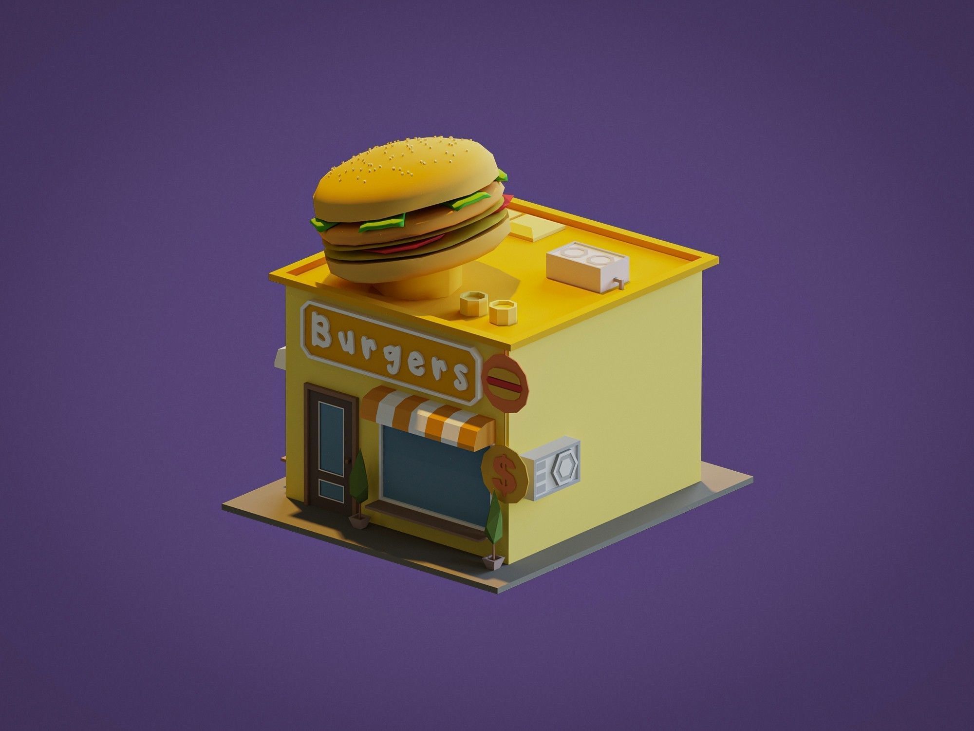 Burger Shop Low-poly 3D model_1