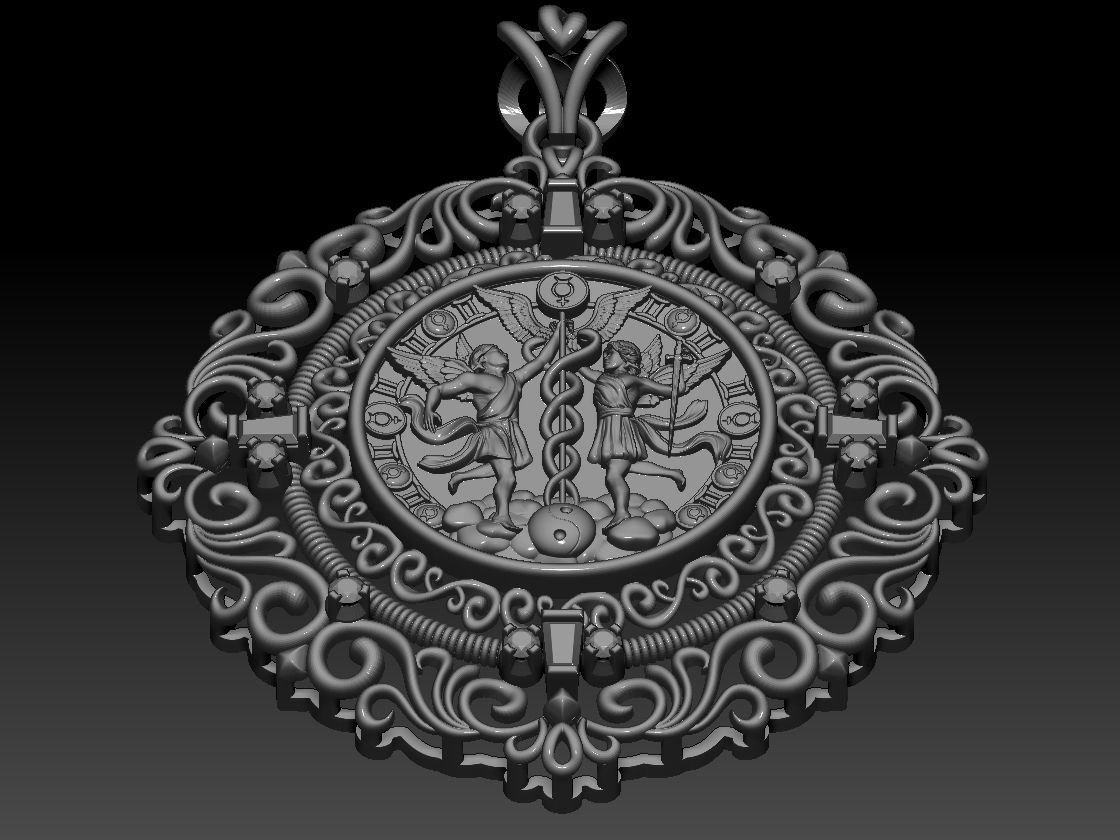Gemini with Caduceus pendant - Zodiac 3D print model 3D print model_12