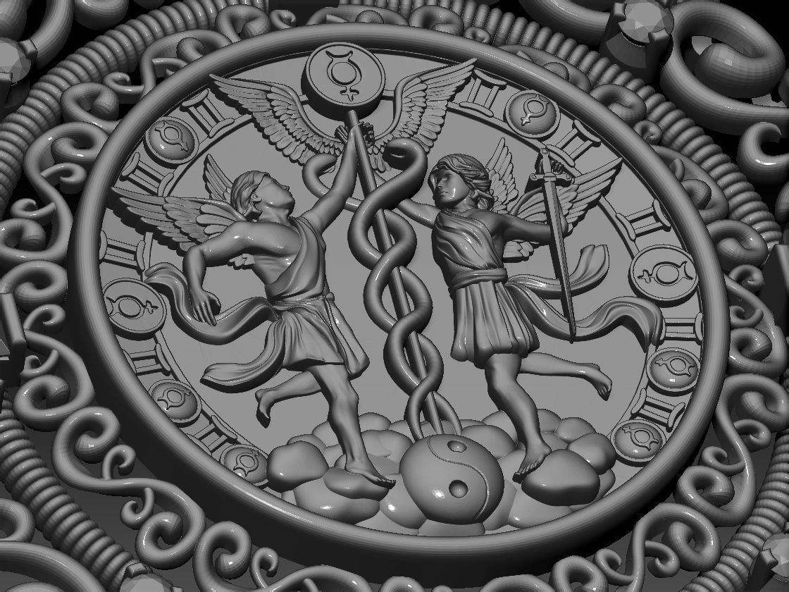 Gemini with Caduceus pendant - Zodiac 3D print model 3D print model_13