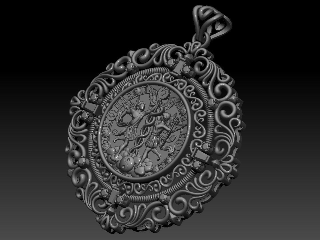 Gemini with Caduceus pendant - Zodiac 3D print model 3D print model_3