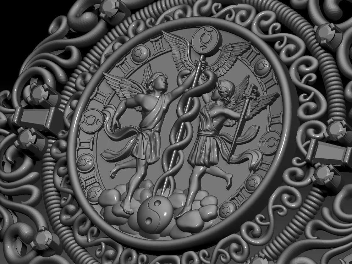 Gemini with Caduceus pendant - Zodiac 3D print model 3D print model_2