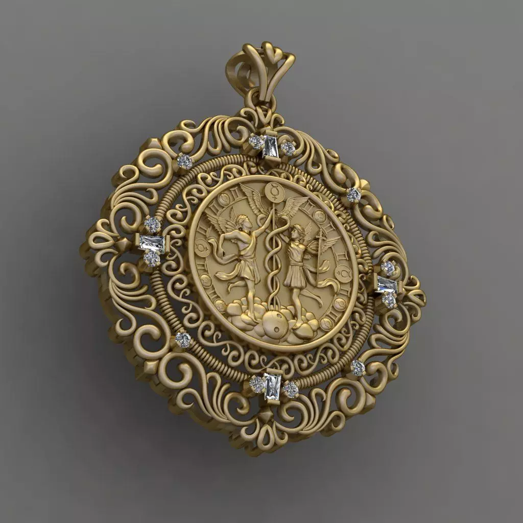 Gemini with Caduceus pendant - Zodiac 3D print model 3D print model_0