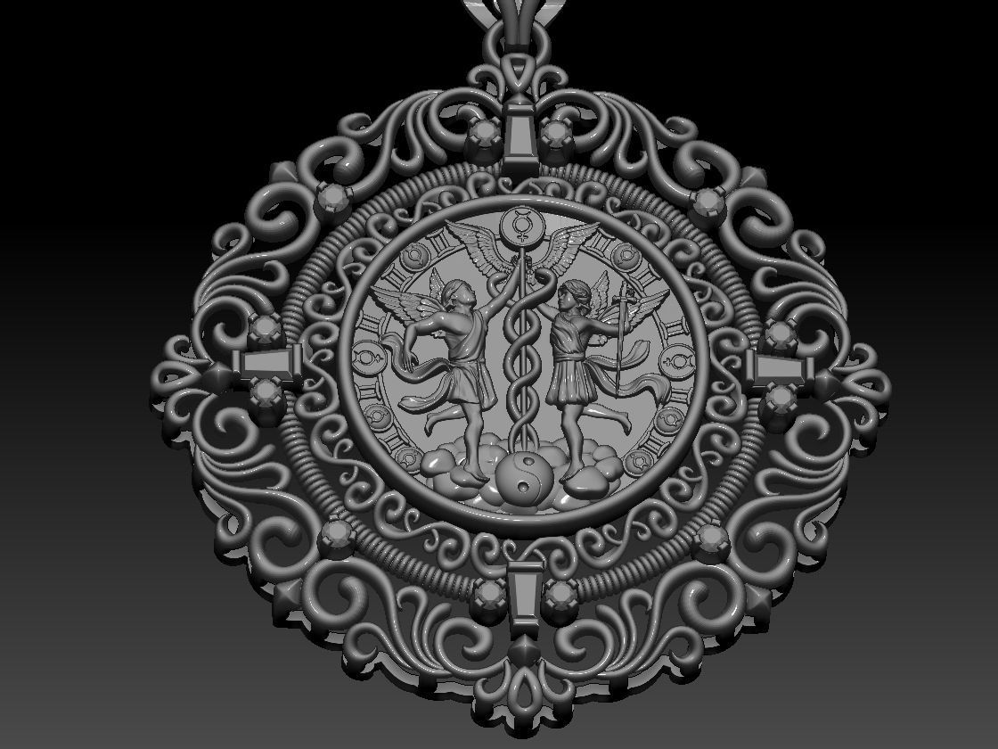Gemini with Caduceus pendant - Zodiac 3D print model 3D print model_8