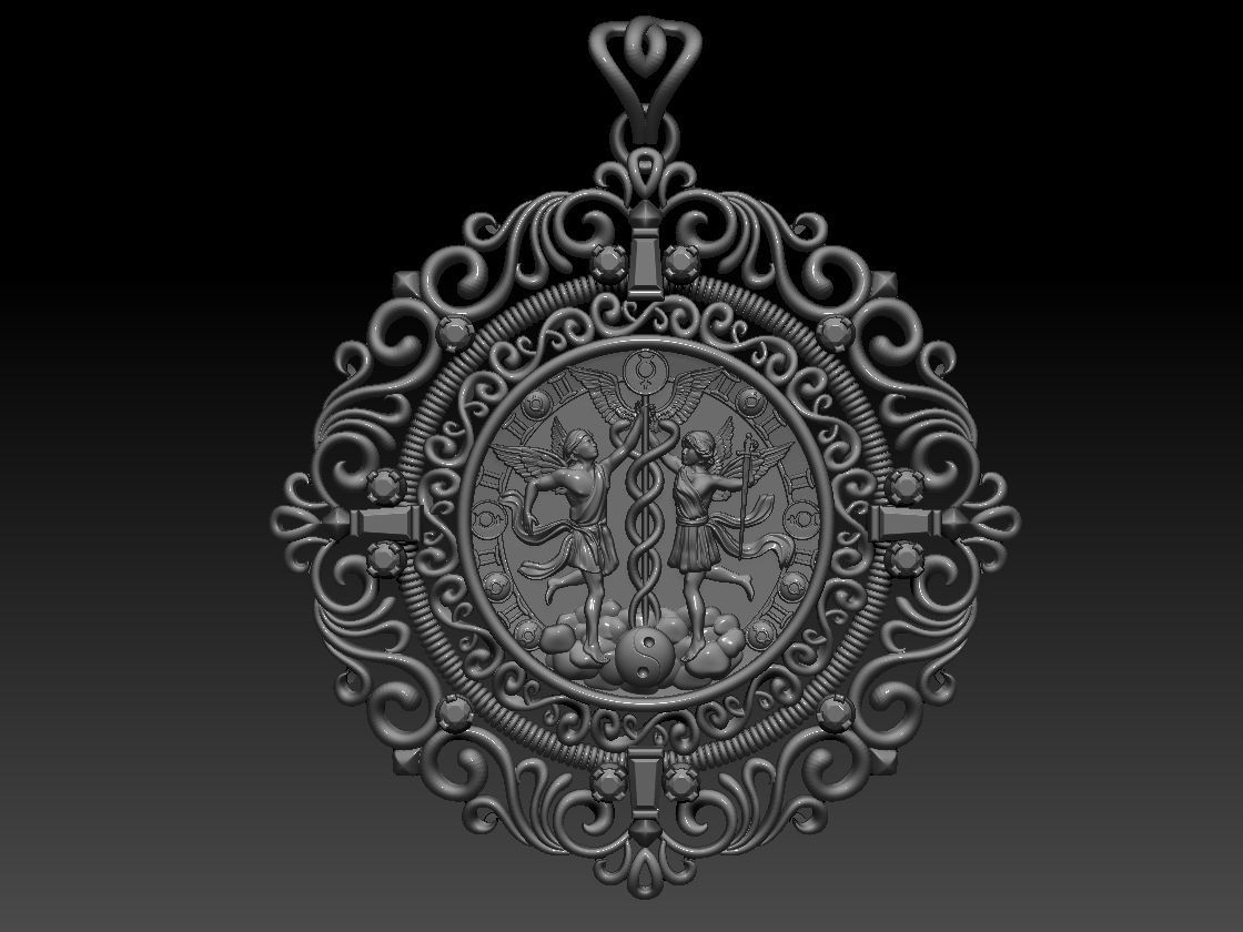 Gemini with Caduceus pendant - Zodiac 3D print model 3D print model_7