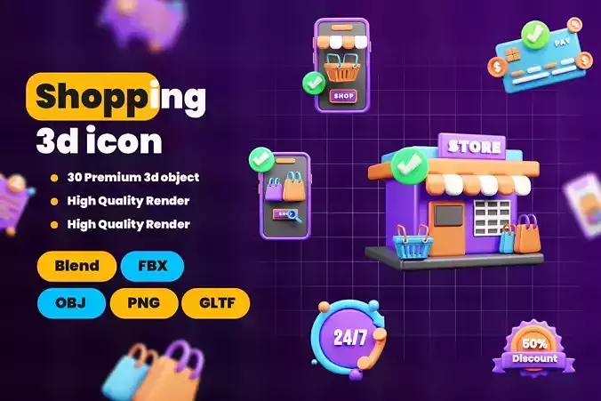 Shopping and Retails 3d Illustration  Icon Pack