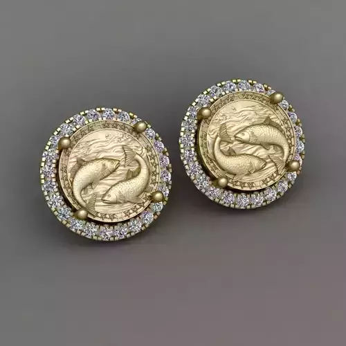 Zodiac sign Fishes Horoscope earring  3d Print Model
