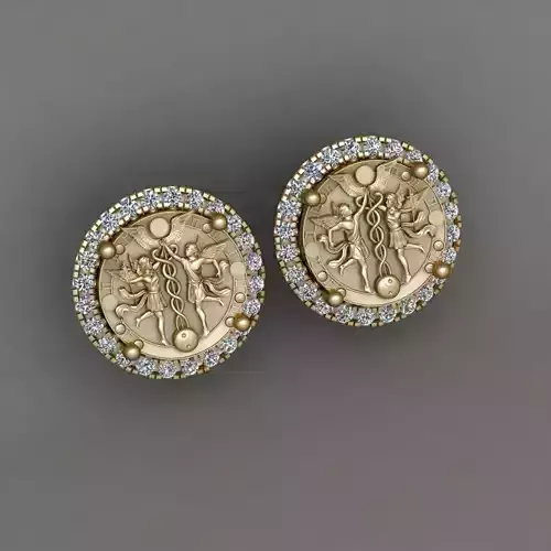 GEMINI ZODIAC ROUND Horoscope earring  3d Print Model 