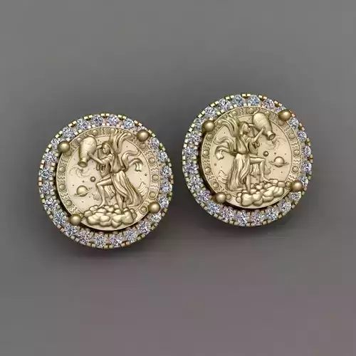 Zodiac sign Aquarius Horoscope earring 3d Print Model