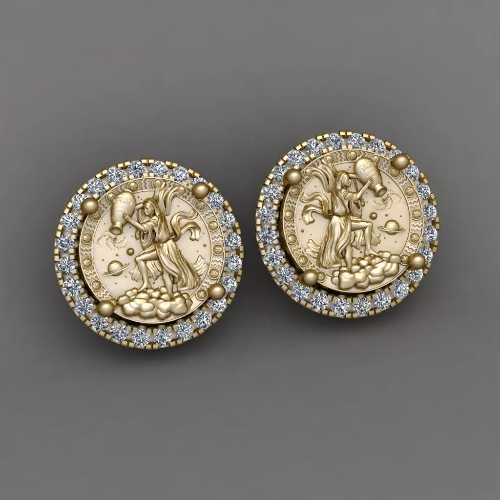 Zodiac sign Aquarius Horoscope earring 3d Print Model 3D print model